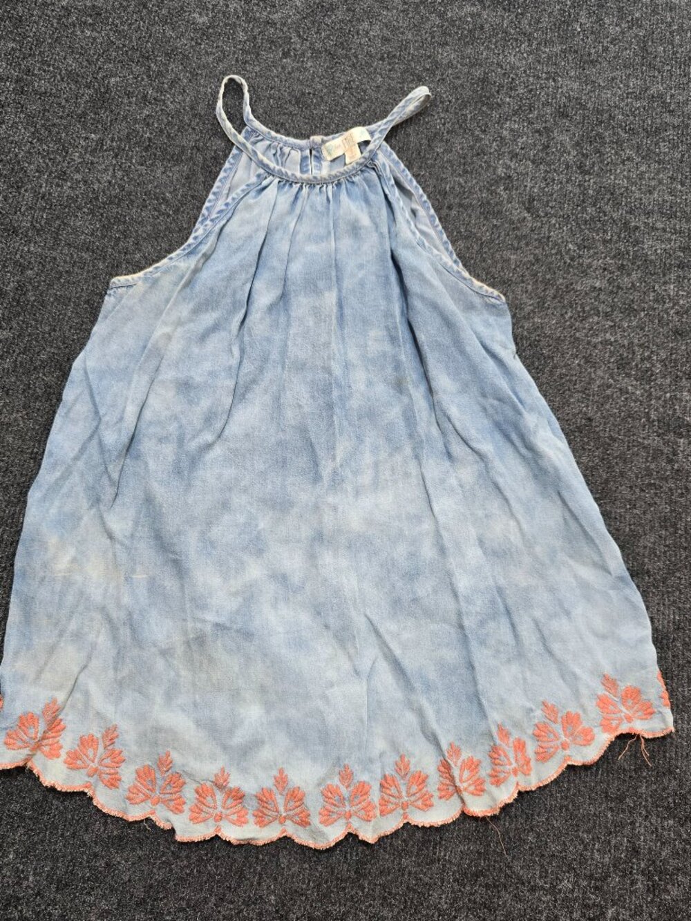 Love Fire Blue Sleeveless Top Women’s Small Embroidered Scalloped Hem Boho Summe